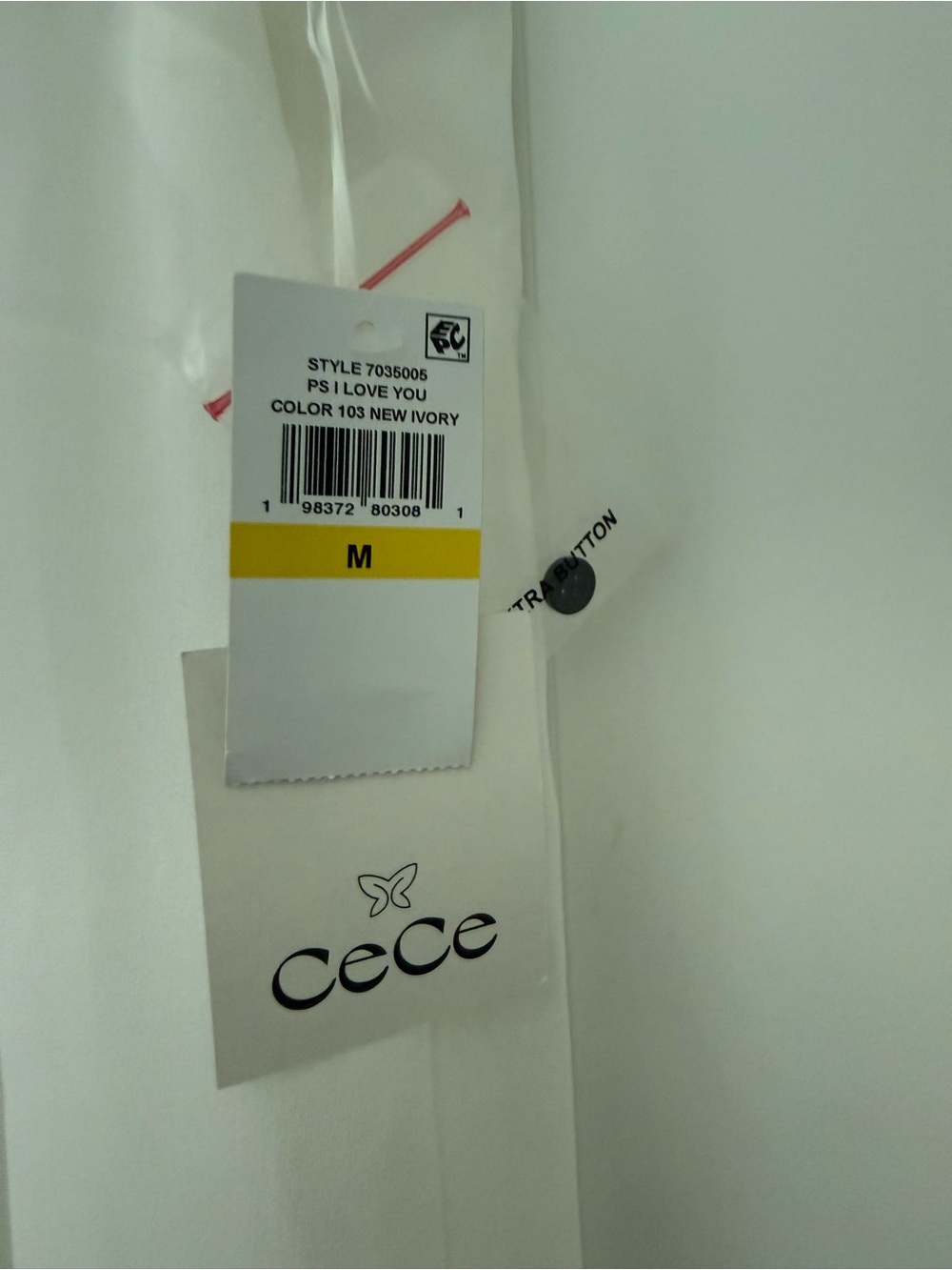 CeCe White Sleeveless Blouse with Black Button & Collar Trim - Picture 4 of 4